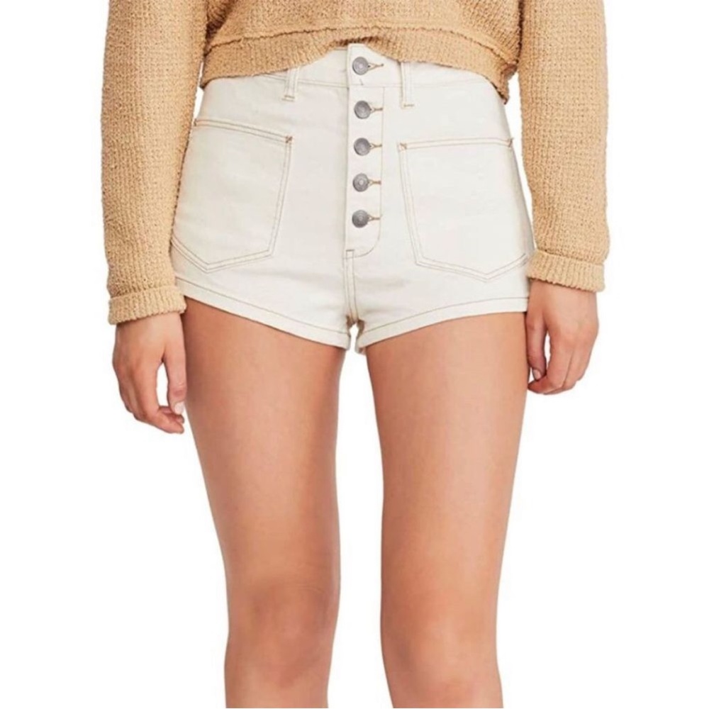 🍃Free People Button Front High Waist Ivory Bridgette Shorts Size 29
